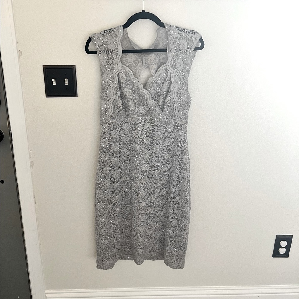 Connected Apparel Women's Sequined-Lace Cutout-Back Sheath Dress‎